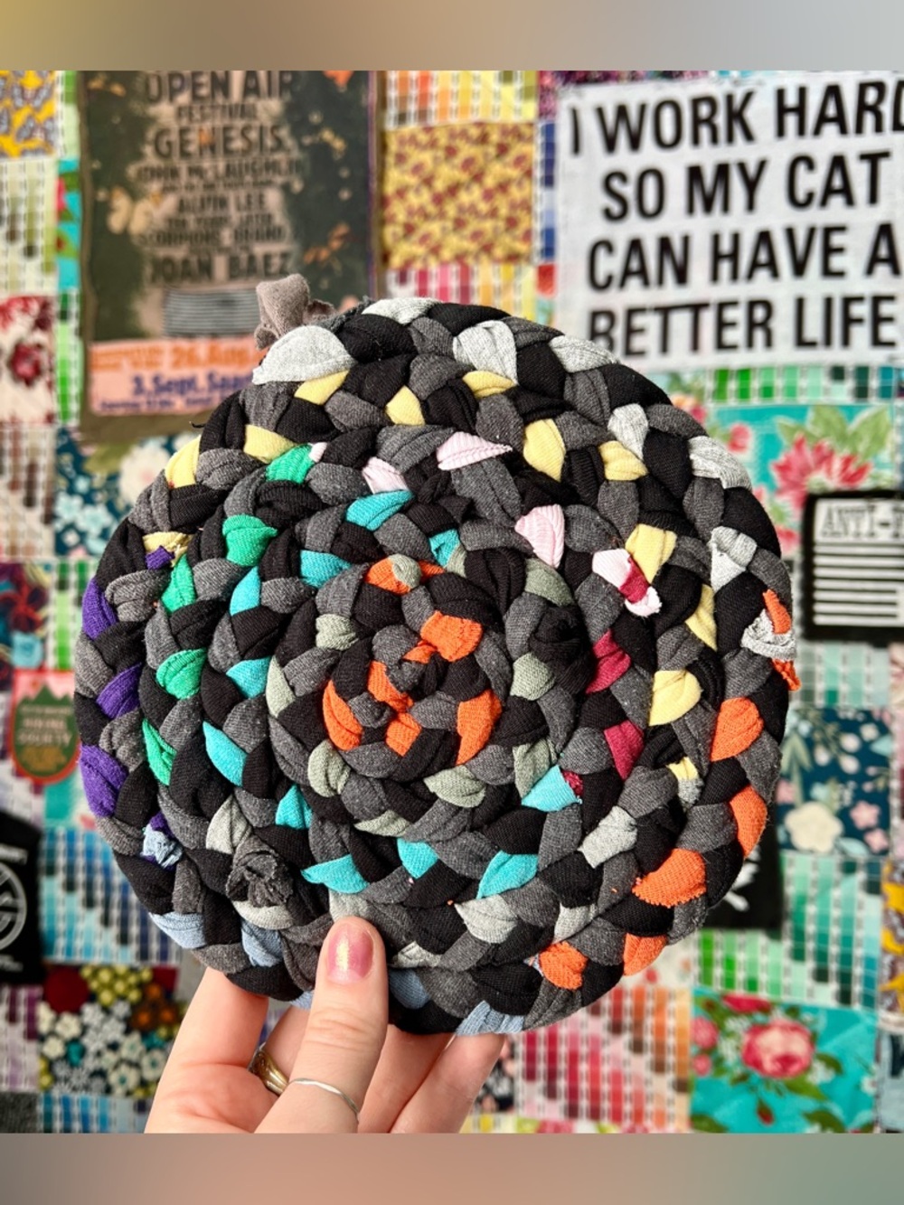 Braided Trivet Potholder - Bold Random Rainbow